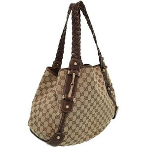 Gucci Shoulder Canvas Bag GG Braided Horsebit Tote Brown Handle
